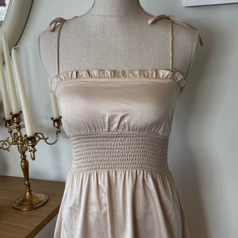 100% Silk Champagne Satin Mini Slip Dress by 437 - Picture 4 of 6